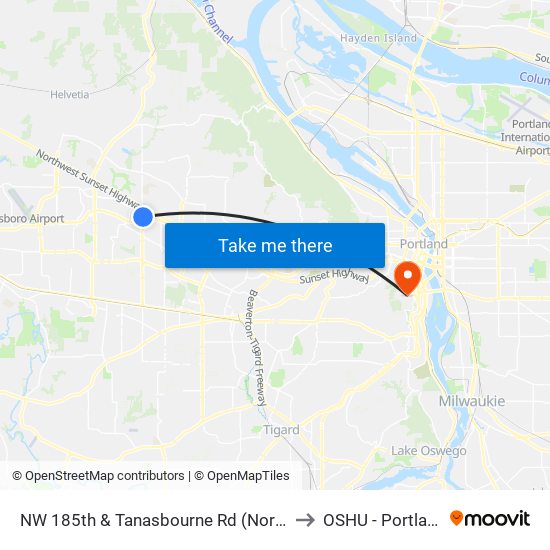 NW 185th & Tanasbourne Rd (North) to OSHU - Portland map