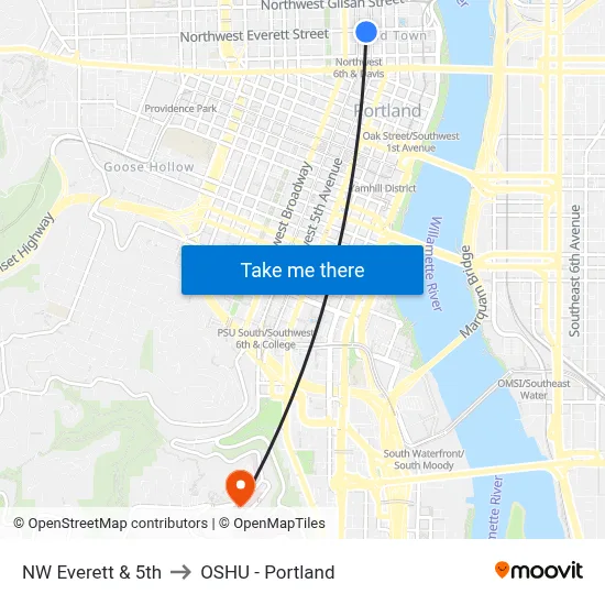 NW Everett & 5th to OSHU - Portland map