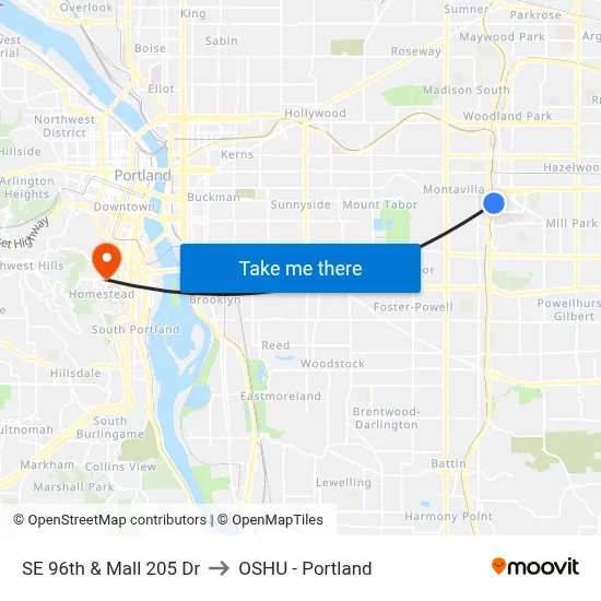 SE 96th & Mall 205 Dr to OSHU - Portland map