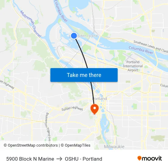 5900 Block N Marine to OSHU - Portland map