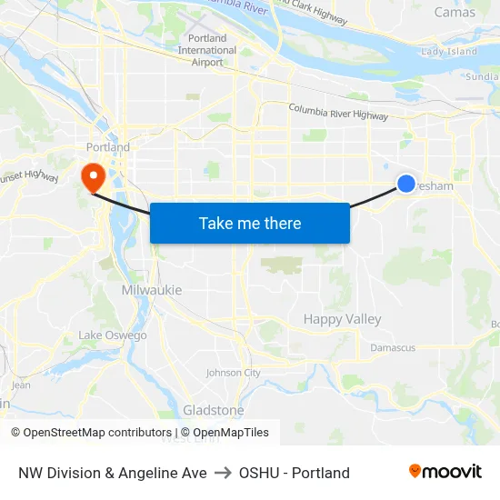 NW Division & Angeline Ave to OSHU - Portland map