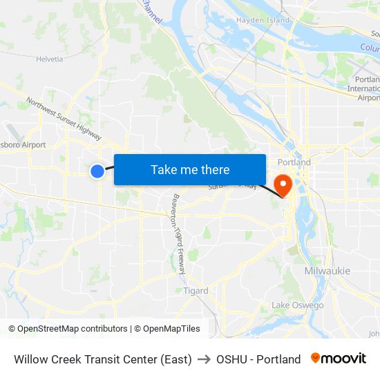 Willow Creek Transit Center (East) to OSHU - Portland map