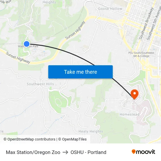 Max Station/Oregon Zoo to OSHU - Portland map