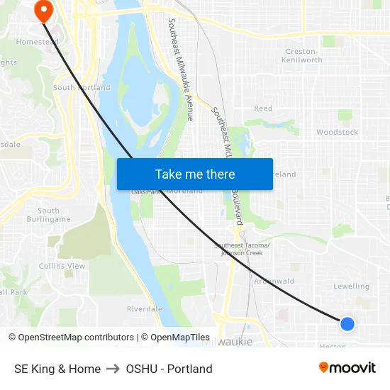 SE King & Home to OSHU - Portland map