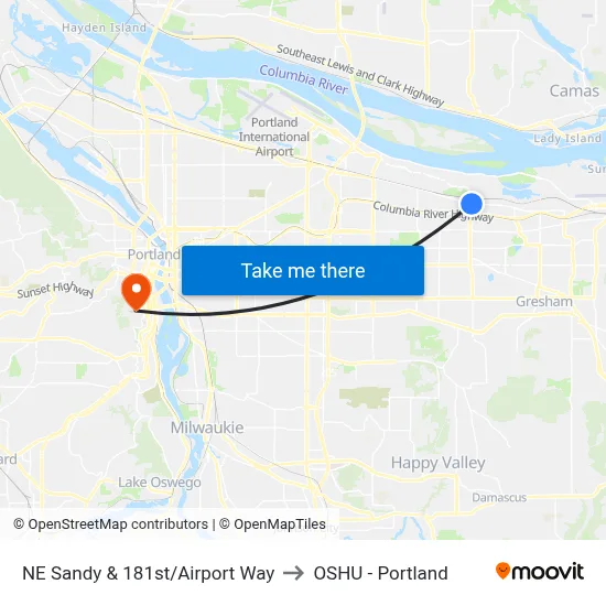 NE Sandy & 181st/Airport Way to OSHU - Portland map