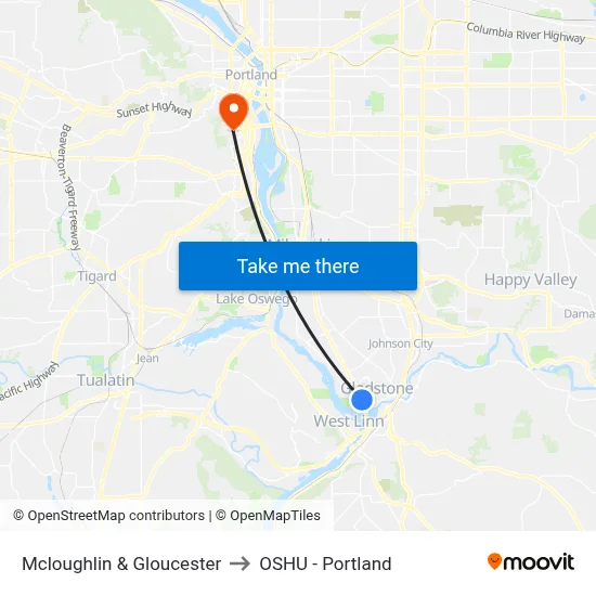Mcloughlin & Gloucester to OSHU - Portland map