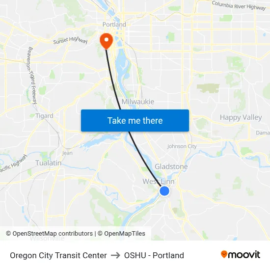 Oregon City Transit Center to OSHU - Portland map