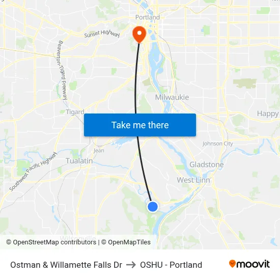 Ostman & Willamette Falls Dr to OSHU - Portland map