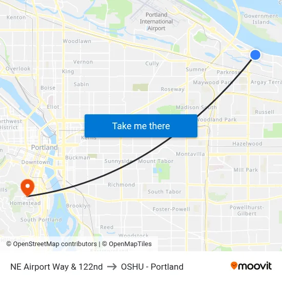 NE Airport Way & 122nd to OSHU - Portland map