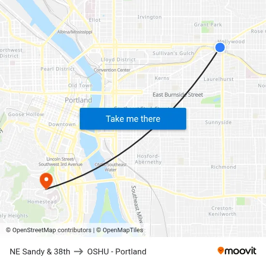 NE Sandy & 38th to OSHU - Portland map