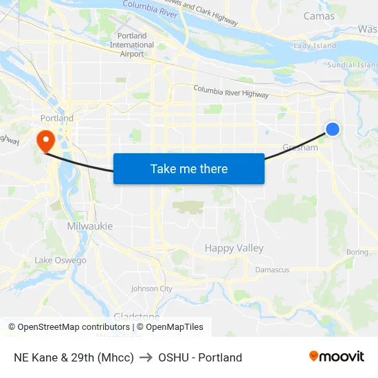 NE Kane & 29th (Mhcc) to OSHU - Portland map