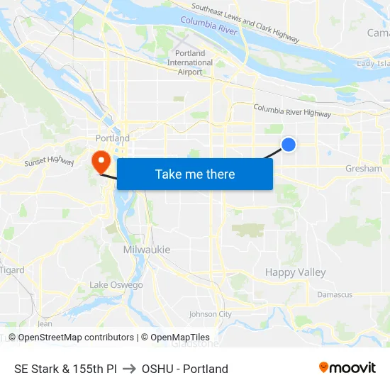 SE Stark & 155th Pl to OSHU - Portland map