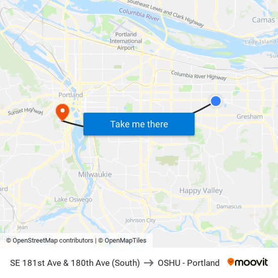 SE 181st Ave & 180th Ave (South) to OSHU - Portland map