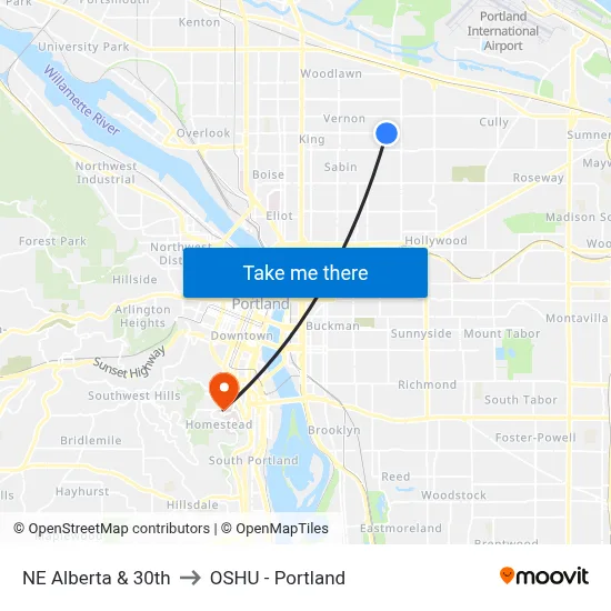 NE Alberta & 30th to OSHU - Portland map