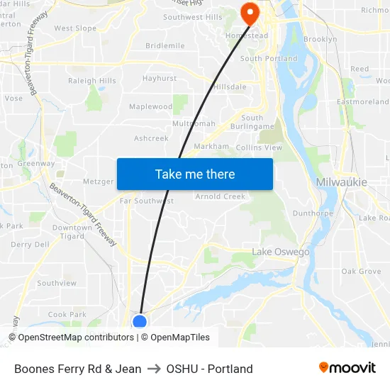 Boones Ferry Rd & Jean to OSHU - Portland map