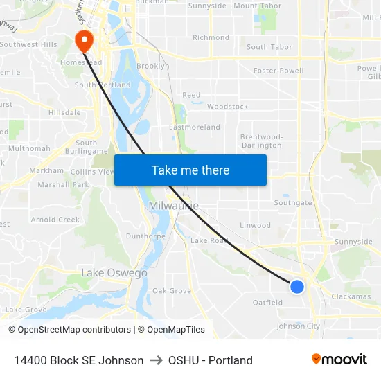 14400 Block SE Johnson to OSHU - Portland map