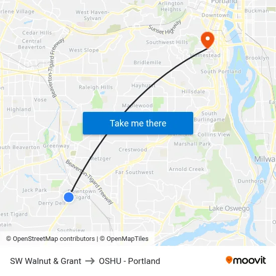 SW Walnut & Grant to OSHU - Portland map