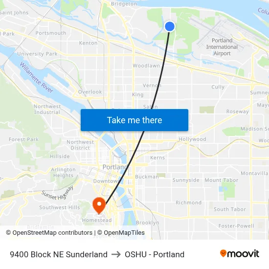 9400 Block NE Sunderland to OSHU - Portland map