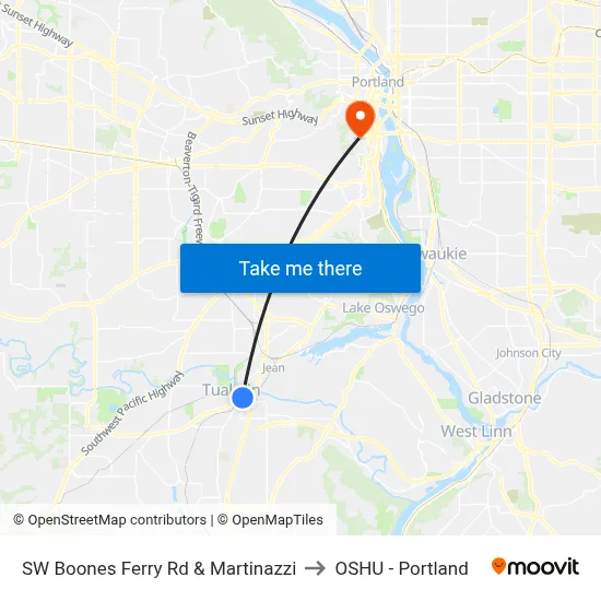 SW Boones Ferry Rd & Martinazzi to OSHU - Portland map