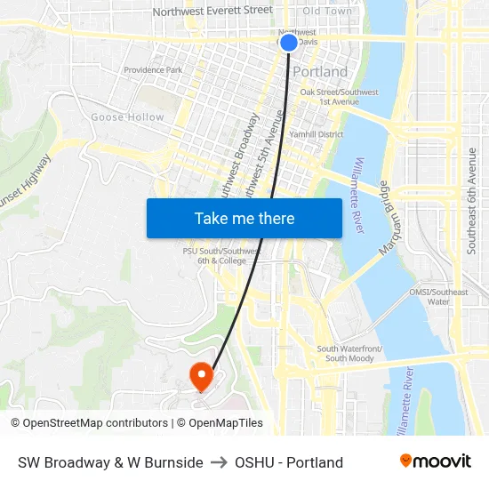 SW Broadway & W Burnside to OSHU - Portland map
