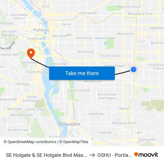 SE Holgate & SE Holgate Blvd Max Stn to OSHU - Portland map