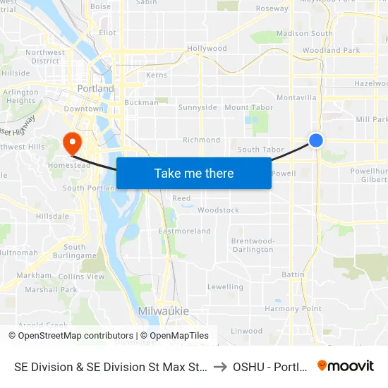 SE Division & SE Division St Max Station to OSHU - Portland map