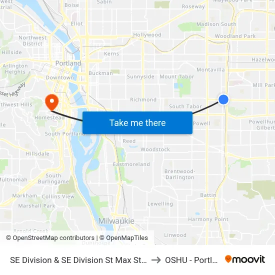 SE Division & SE Division St Max Station to OSHU - Portland map