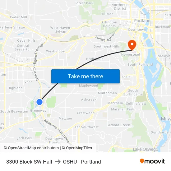 8300 Block SW Hall to OSHU - Portland map