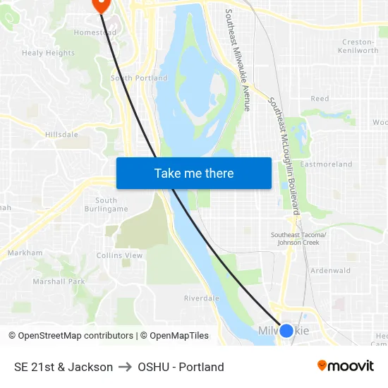 SE 21st & Jackson to OSHU - Portland map