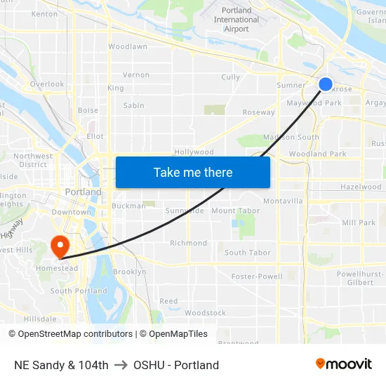 NE Sandy & 104th to OSHU - Portland map