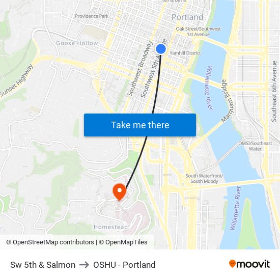 Sw 5th & Salmon to OSHU - Portland map