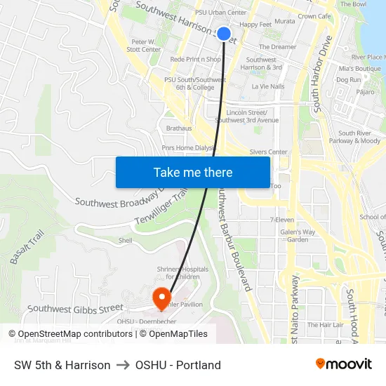 SW 5th & Harrison to OSHU - Portland map