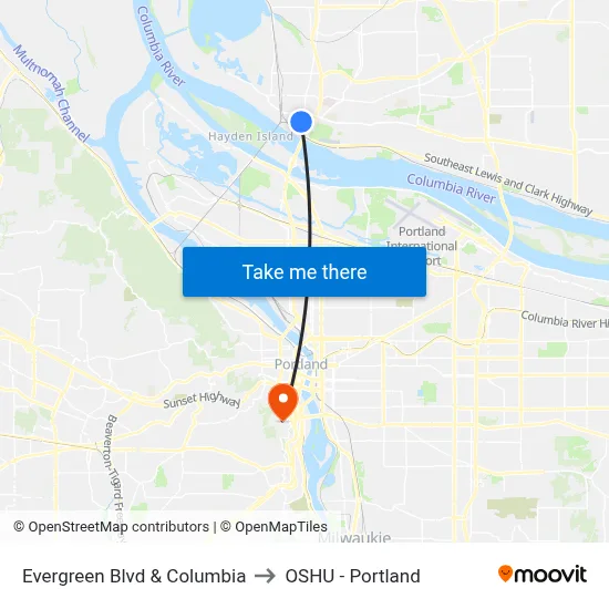 Evergreen Blvd & Columbia to OSHU - Portland map