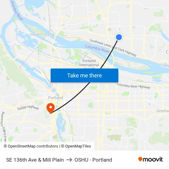 SE 136th Ave & Mill Plain to OSHU - Portland map