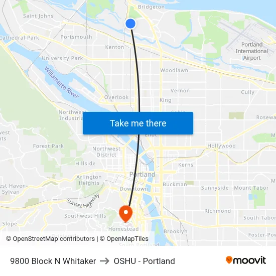 9800 Block N Whitaker to OSHU - Portland map