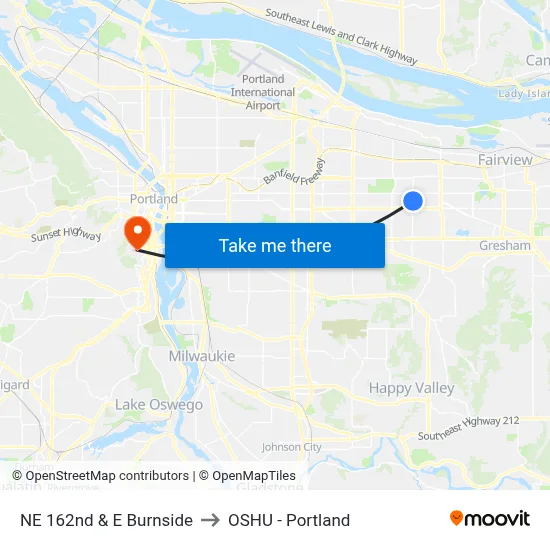 NE 162nd & E Burnside to OSHU - Portland map