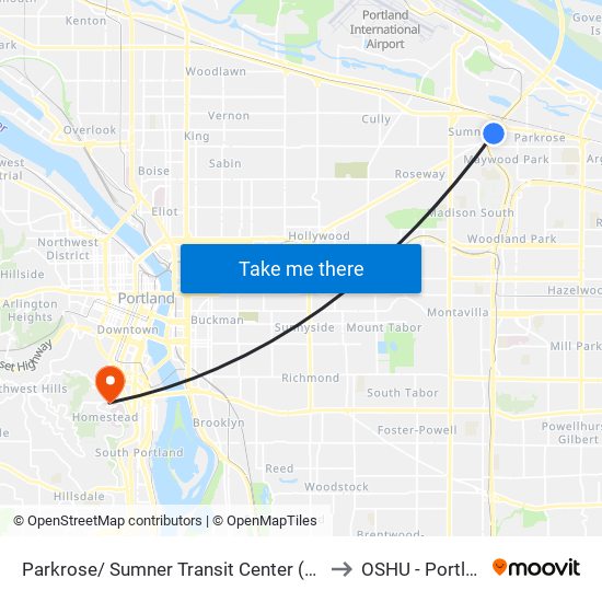 Parkrose/ Sumner Transit Center (West) to OSHU - Portland map