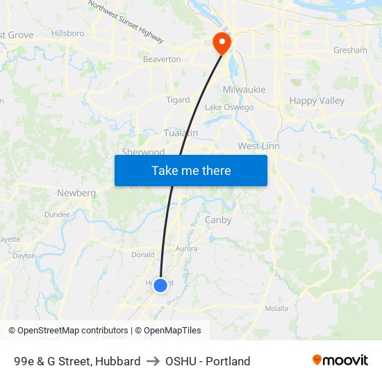 99e & G Street, Hubbard to OSHU - Portland map