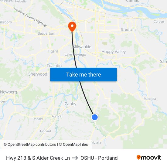 Hwy 213 & S Alder Creek Ln to OSHU - Portland map