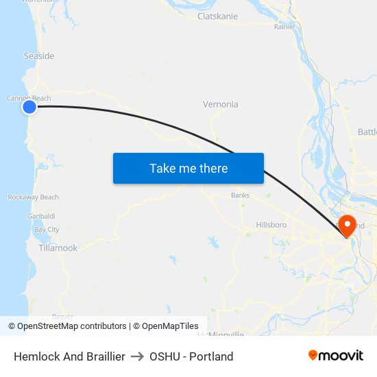 Hemlock And Braillier to OSHU - Portland map