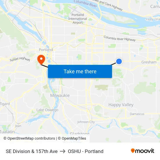 SE Division & 157th Ave to OSHU - Portland map