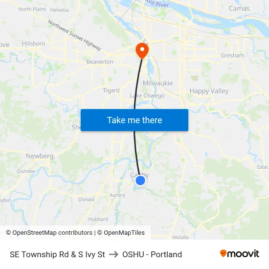 SE Township Rd & S Ivy St to OSHU - Portland map