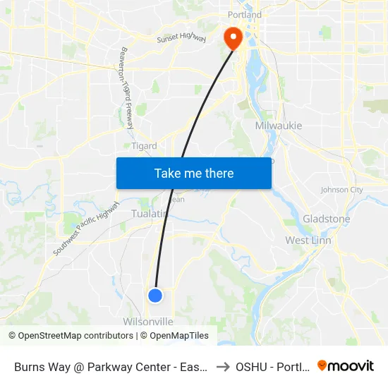 Burns Way @ Parkway Center - Eastbound to OSHU - Portland map