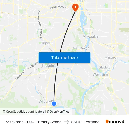 Boeckman Creek Primary School to OSHU - Portland map