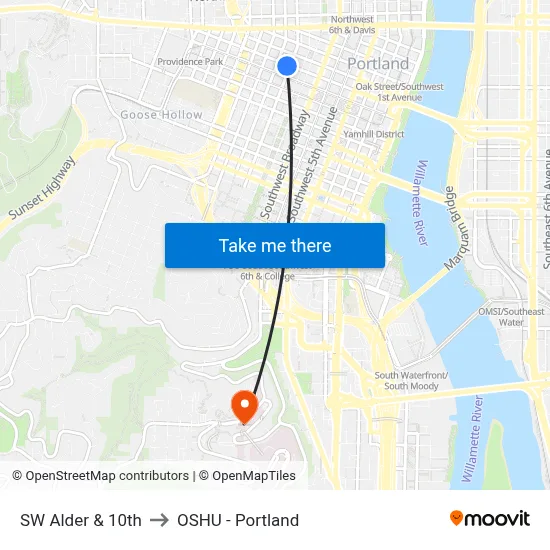 SW Alder & 10th to OSHU - Portland map