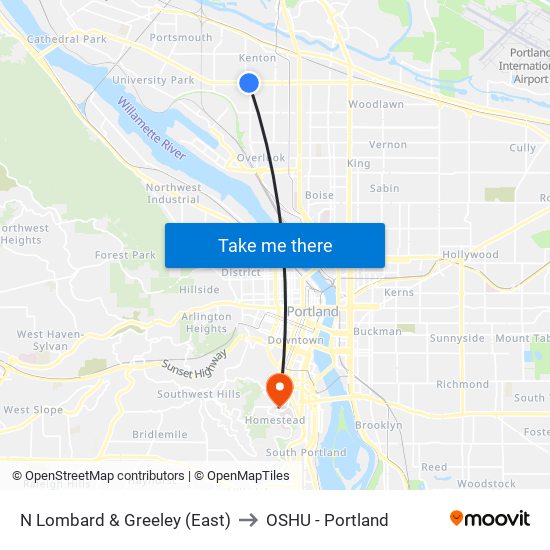 N Lombard & Greeley (East) to OSHU - Portland map