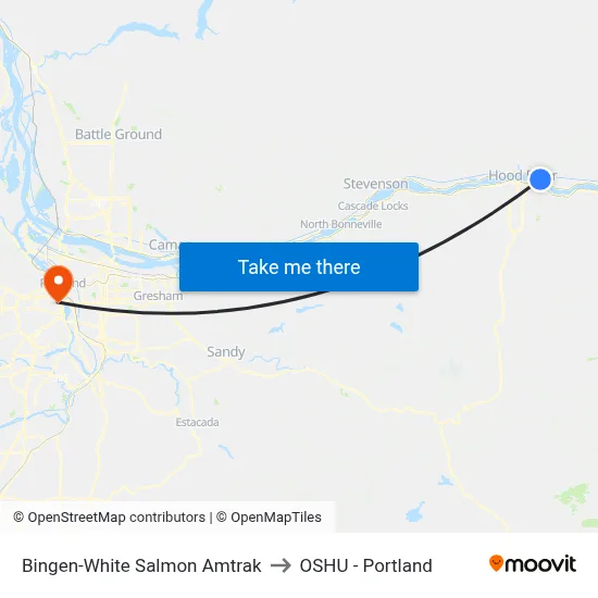 Bingen-White Salmon Amtrak to OSHU - Portland map