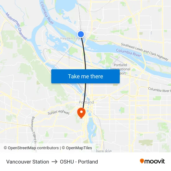 Vancouver Station to OSHU - Portland map