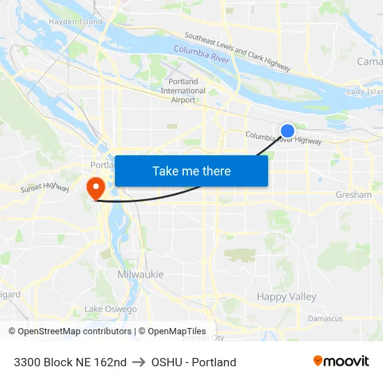 3300 Block NE 162nd to OSHU - Portland map