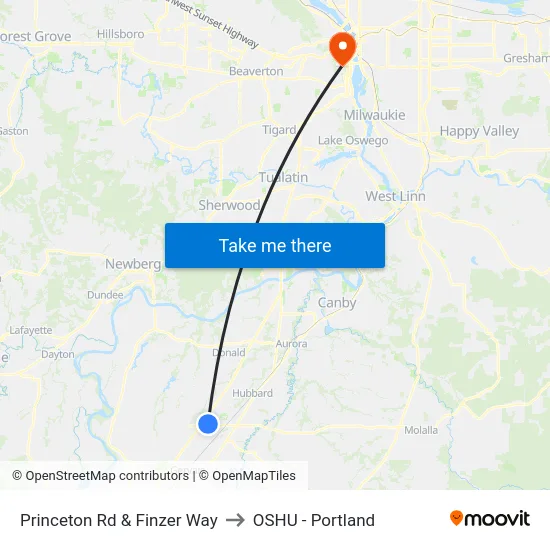 Princeton Rd & Finzer Way to OSHU - Portland map